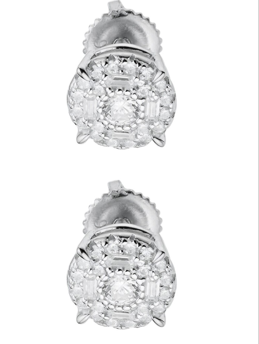 Moissanite Real 925 Silver 8mm Earrings Round Halo Cluster Stud Pass Test VVS1 D - Picture 3 of 8